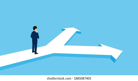 businessman standing in front of forked road,3d illustration,isometric,vector illustration