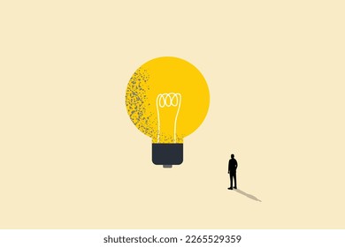 Businessman standing in front of a huge light bulb. concept of new idea, creativity, innovation, problem solve