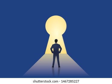 Businessman standing in front of a keyhole concept inspiration business, Paper layer cut, Craft vector 