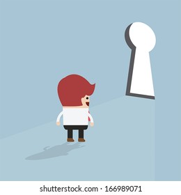 Businessman standing in front of keyhole, VECTOR, EPS10