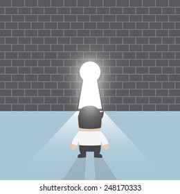 Businessman standing in front of keyhole, VECTOR, EPS10