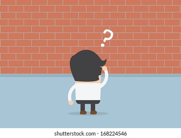 Businessman standing in front of a large brick wall, VECTOR, EPS10