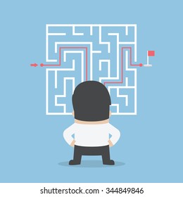 Businessman standing in front of a maze with a solution, VECTOR, EPS10