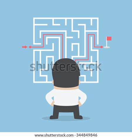Businessman standing in front of a maze with a solution, VECTOR, EPS10