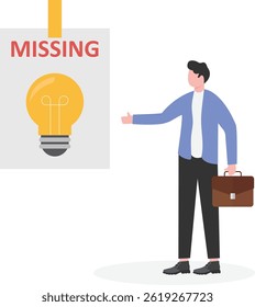 Businessman standing in front of missing idea poster,

