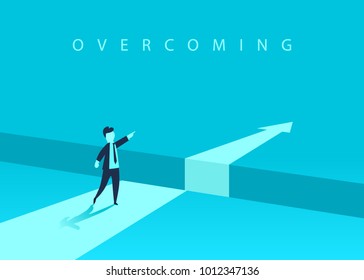 Businessman standing in front of the obstacle, gap on the way to success, business concept of solving the problem. Problems and overcoming obstacles. Vector illustration