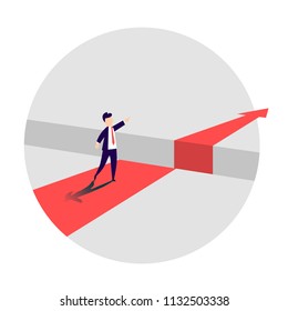 Businessman standing in front of the obstacle, gap on the way to success, business concept of solving the problem. Problems and overcoming obstacles. Vector illustration