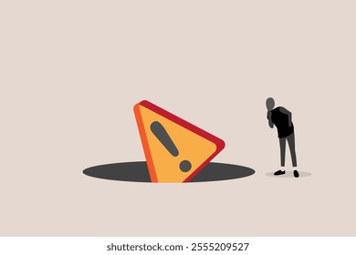 Businessman standing front of pitfalls to avoid mistake. concept of adversity and brave to jump pass mistake or business failure, skill and creativity to solve problem