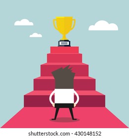 Businessman standing in front of stair that leads the trophy, Shortcut to success, vector