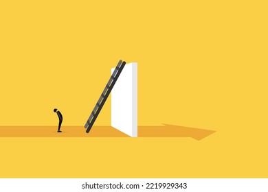 Businessman standing in front of stairs. concept of business challenge, success, break gap, opportunity and goal.