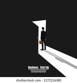 Businessman standing in gate as symbol of business opportunities, Business startup, Vision and future, Illustration vector flat