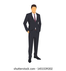 Businessman standing with hands in pockets. Abstract geometric vector illustration, flat design business people