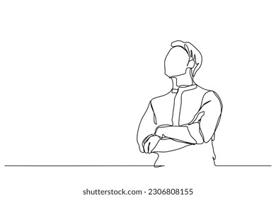 Businessman standing with his arms crossed. Single line drawing