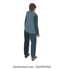 Businessman is standing with his back to us, looking forward in isometric view