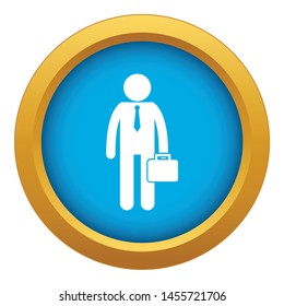 Businessman standing with his briefcase icon blue vector isolated on white background for any design
