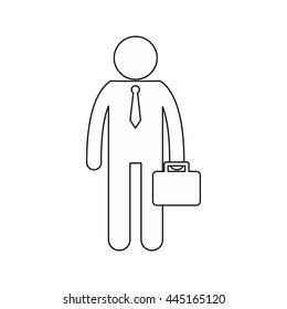 Businessman standing with his briefcase icon in outline style isolated on white background