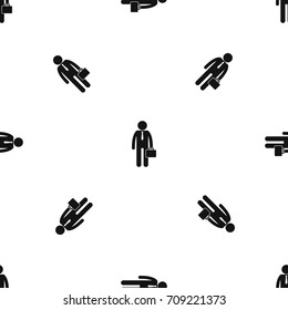 Businessman standing with his briefcase pattern repeat seamless in black color for any design. Vector geometric illustration