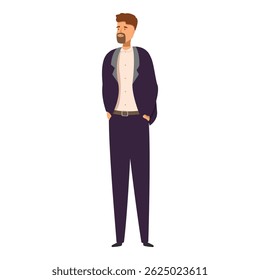 Businessman is standing with his hands in his pockets, looking confident and successful