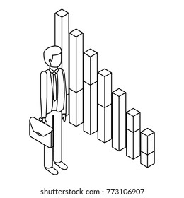 businessman standing holding briefcase with bar graph