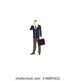 Businessman is standing and holding briefcase with. Effective management. Vector illustration.