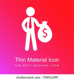 Businessman standing holding dollars money bag red and pink gradient material white icon minimal design