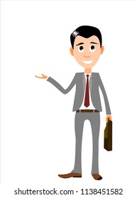 Businessman standing holding a suitcase. Vector illustrations