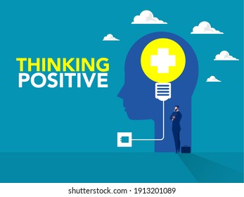 Businessman Standing Idea With Lightbulb On Human Head Positive Thinking Business Concept.new Idea; Creativity Concept In Vector.