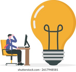 Businessman standing idea with lightbulb on human head Thinking big design flat

