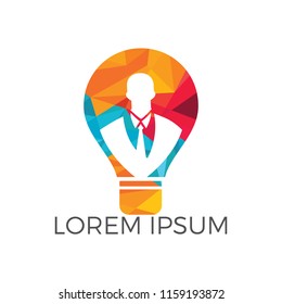 Businessman standing inside a light bulb logo design. business concept. Technology idea concept illustration.