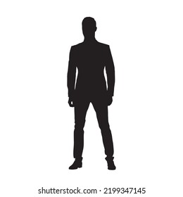 Businessman standing, isolated vector silhouette, front view. Man in suit