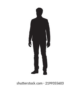 Businessman standing, isolated vector silhouette, front view. Man in suit