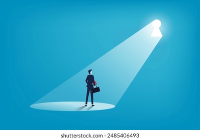 Businessman standing at key hole, new opportunity and career development