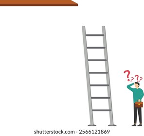 Businessman standing with a ladder too short, Vector illustration in flat style