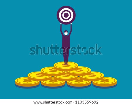 Businessman standing and lift the target. Vector illustration business success concept. Accessibility, Accuracy.