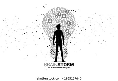 Businessman standing with light bulb from people icon. Concept of business idea and brainstorm.