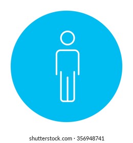 Businessman standing  line icon for web, mobile and infographics. Vector white icon on the light blue circle isolated on white background.