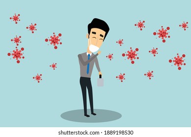 Businessman standing in line, wearing masks to fear the coronavirus (covit-19) 
