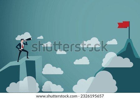 Businessman standing looking flag on top mountain, Concept business vector illustration.