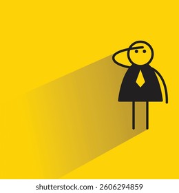businessman standing and looking stick figure icon with shadow yellow background