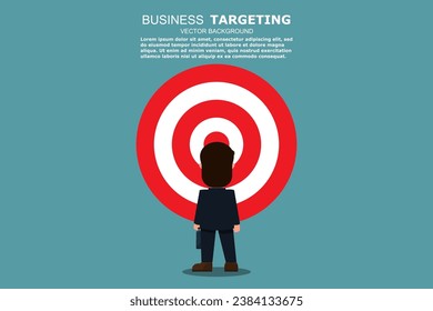 Businessman standing and looking target. Route to success. Targeting and Business challenge. Going to success starts with having a goal to go. Business Concept. Vector illustration