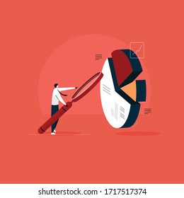 businessman standing with Magnifying Glass doing analysis of business reports, visual data analysis