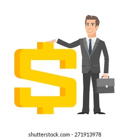 Businessman standing near with dollar sign