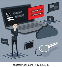Businessman was standing near laptop with icons surrounded him - vector Illustration

Vector; Security System;Wireless Technology;Network Security;Protection