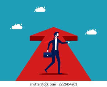 Businessman standing on the arrow Career advancement and growth. vector illustration