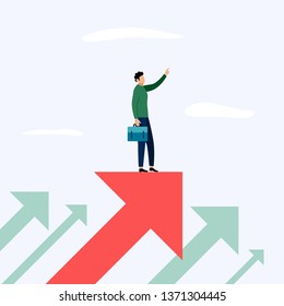 Businessman standing on the arrow, vector illustration of business concepts