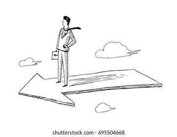 Businessman standing on the arrow, vector