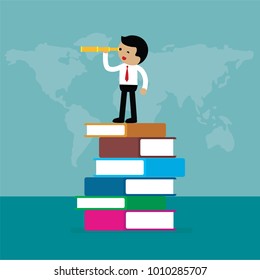 businessman standing on book