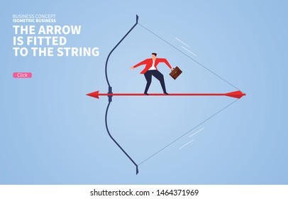 Businessman standing on a bow ready to go