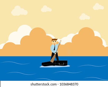 businessman standing on Business Bag,business concept, Employees are boating