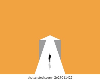 Businessman Standing on Cliff Arrow Leading